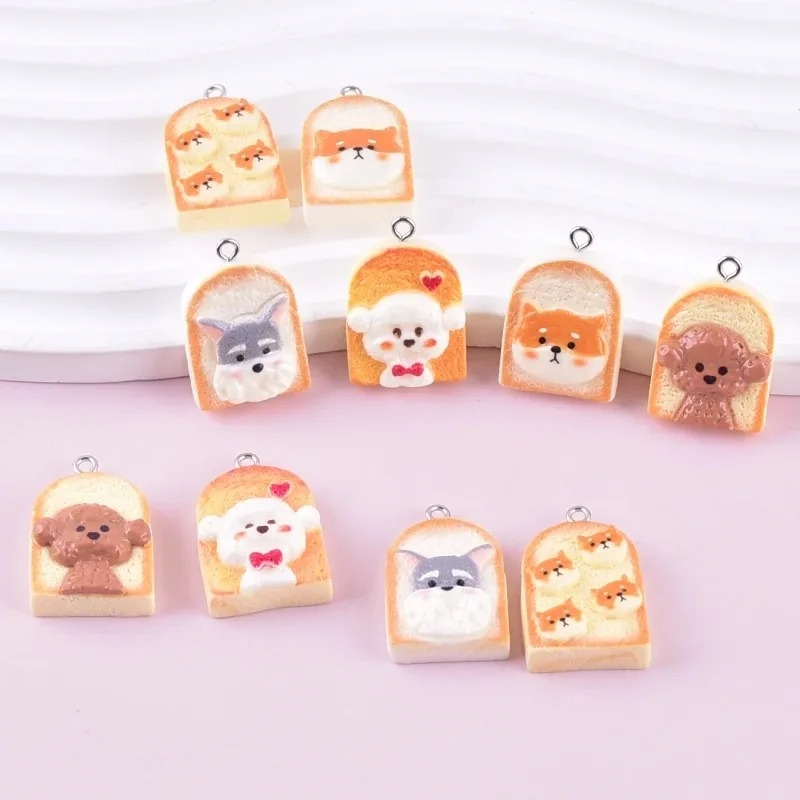 Resin Art Things - 10Pcs 귀여운 토스트 개 수지 펜던트