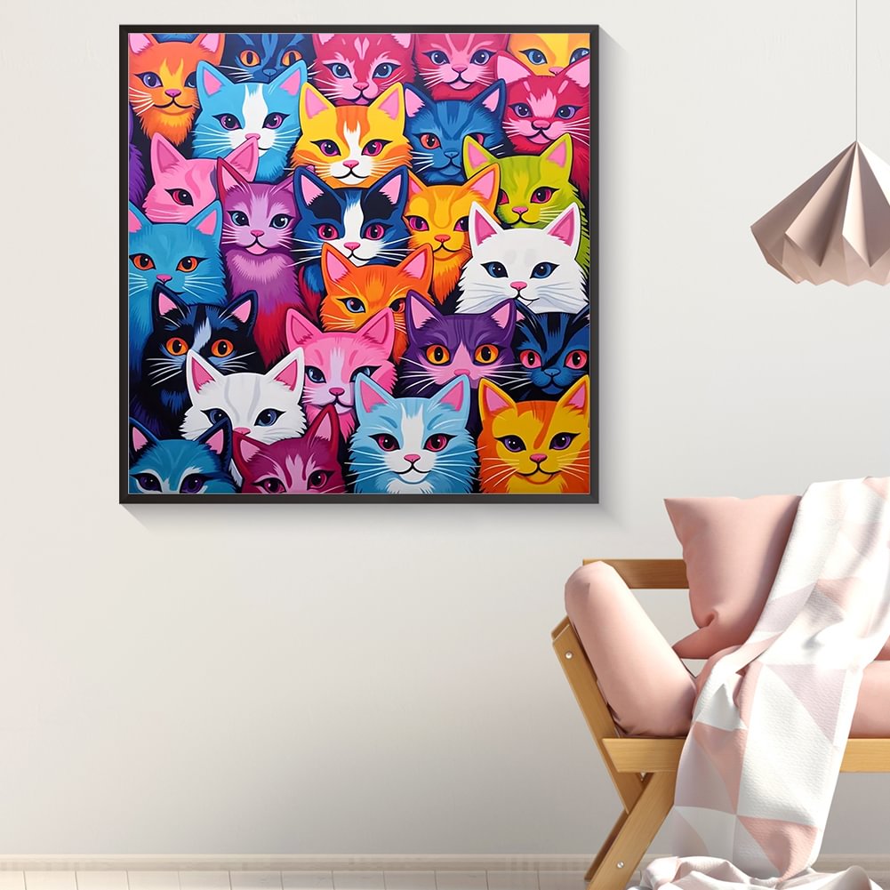 Resin Art Painting - 다이아몬드 페인팅 가족 컬러풀 베이비 캣