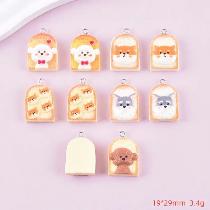 10Pcs 귀여운 토스트 개 수지 펜던트 만화 동물 참 - Resin Art Things 리뷰 및 가격