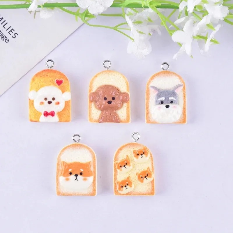 10Pcs 귀여운 토스트 개 수지 펜던트 만화 동물 참 - Resin Art Things 리뷰 및 가격