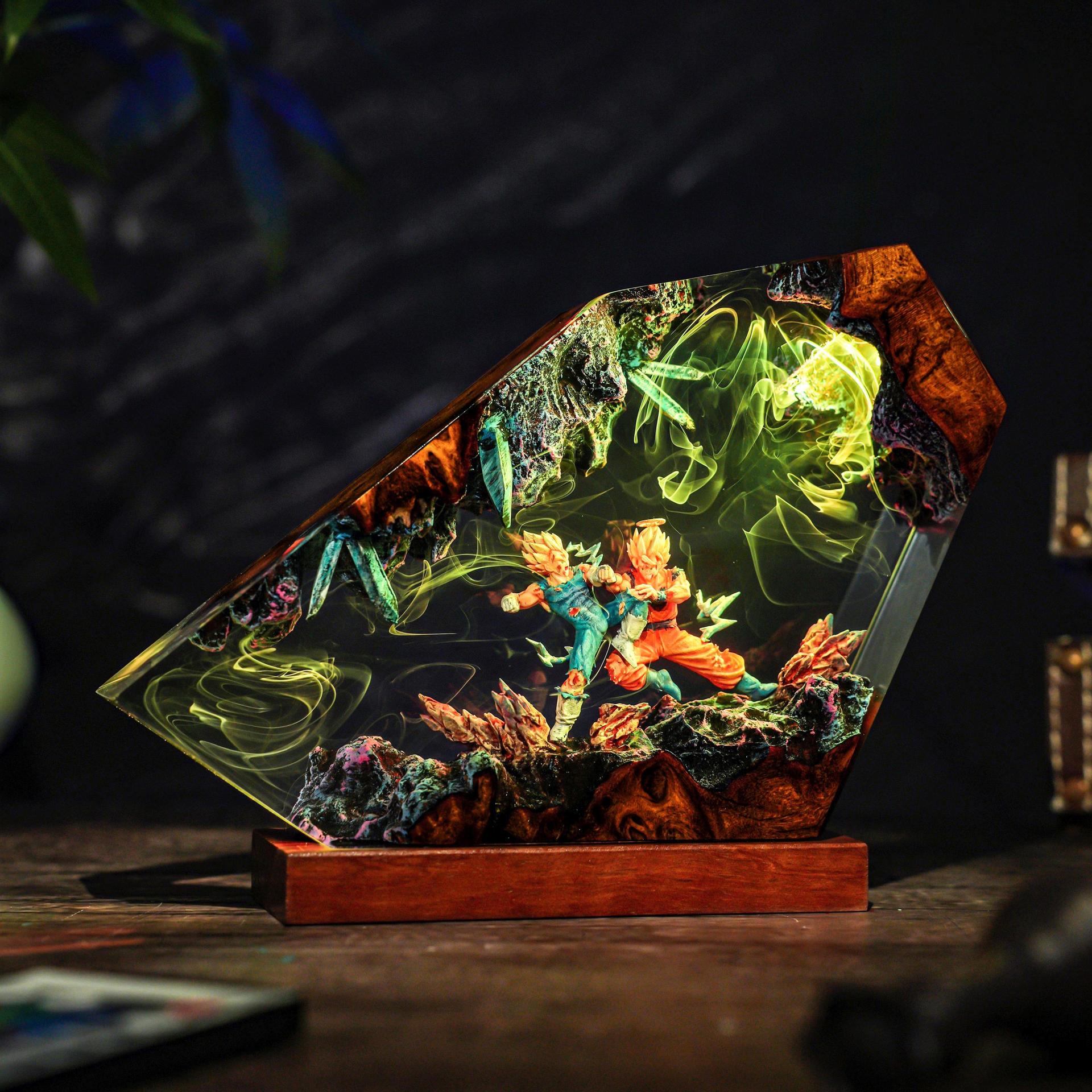 손오공 & 베지터 에폭시 레진 수제 LED 무드등, 드 - Resin Art Goku 리뷰 및 가격